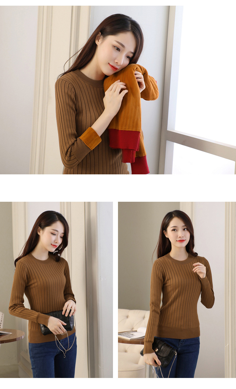 加绒毛衣女加厚圆领打底衫长袖保暖衣服套头针织衫上衣详情21