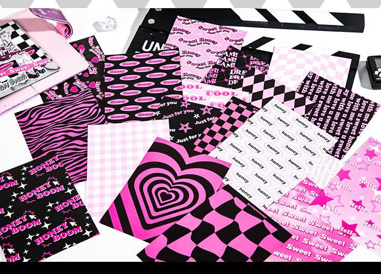 语闲无粘性素材纸 甜心电波甜酷系列可撕美式风手帐diy造景打底纸详情19