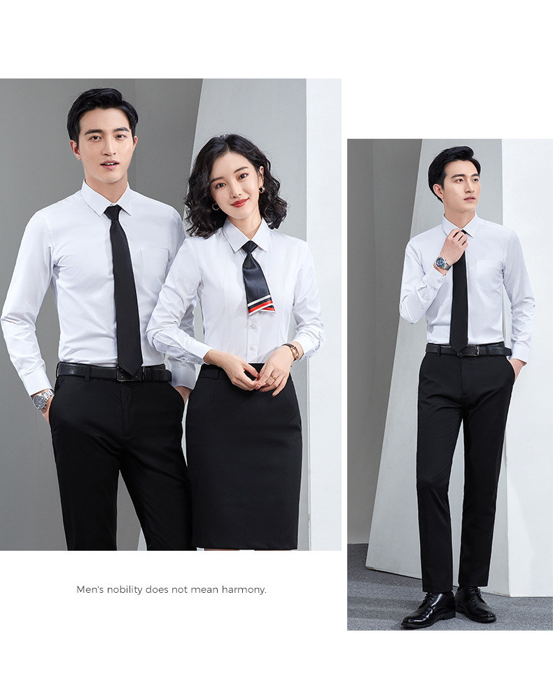 Factory direct supply of long-sleeved white bamboo fiber shirts for men, blue workwear no-iron fitted shirts for women, both men and women pic 60