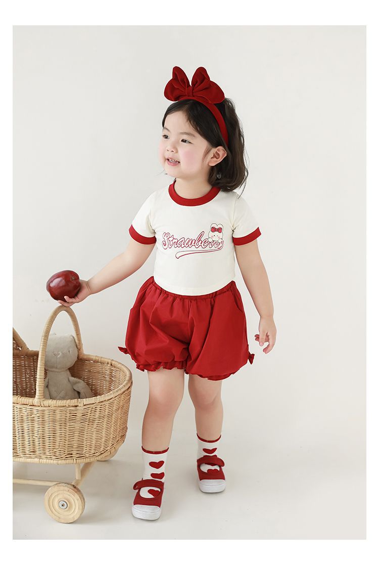 吾里卜一 女童小兔印花半袖T恤2024夏季儿童甜美可爱撞色短袖体恤详情47