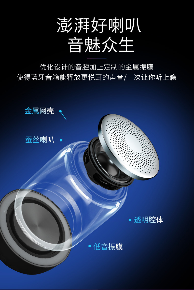 The Yayunshi C7 crystal Glass wireless Bluetooth speaker is a new cross-border product with a fashionable low-frequency computer and TWS small speaker. The glass cup design is unique and charming pic 23