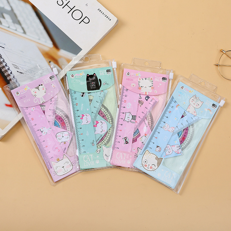 Ruler set, Unicorn cartoon student ruler set, 15cm straight ruler, set of set, protractor, 4-piece custom ruler pic 18