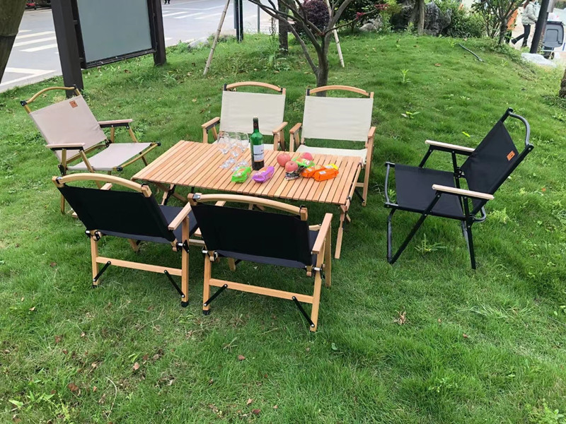 厂家直销户外折叠桌椅套装实木铝合金蛋卷桌野餐露营桌子克米特椅详情1