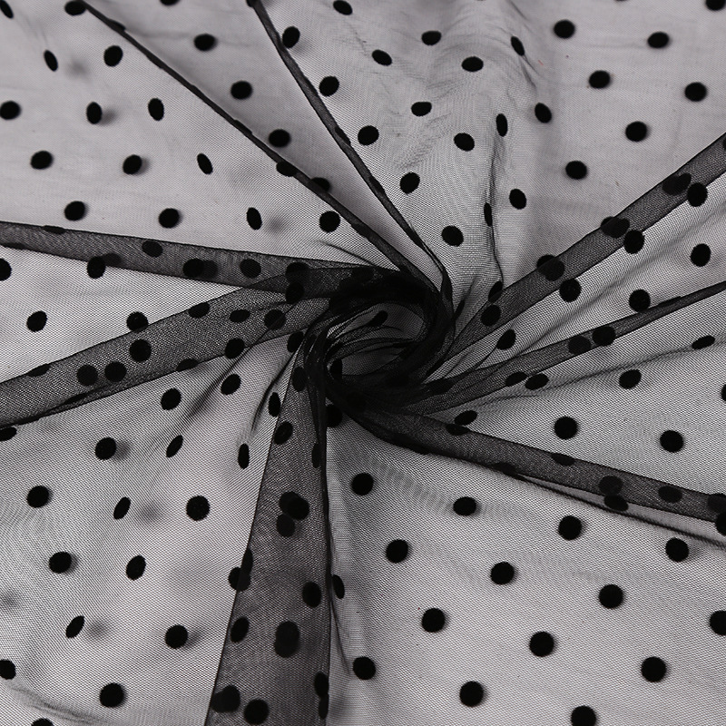 Polka dot flocking fabric, black dot flocking mesh fabric, flocking manufacturer, Taiwanese version flocking polka dot net pic 4