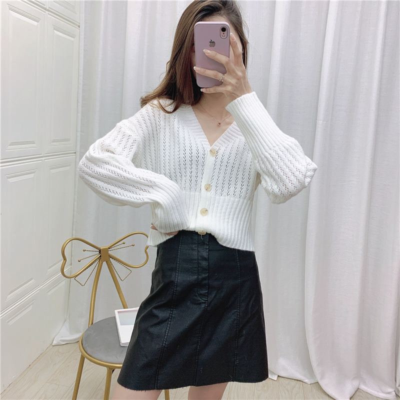 Spring and autumn thin knitted jacket for women, short 2021 new style, laid-back V-neck top, sweater cardigan, trendy outerwear pic 1