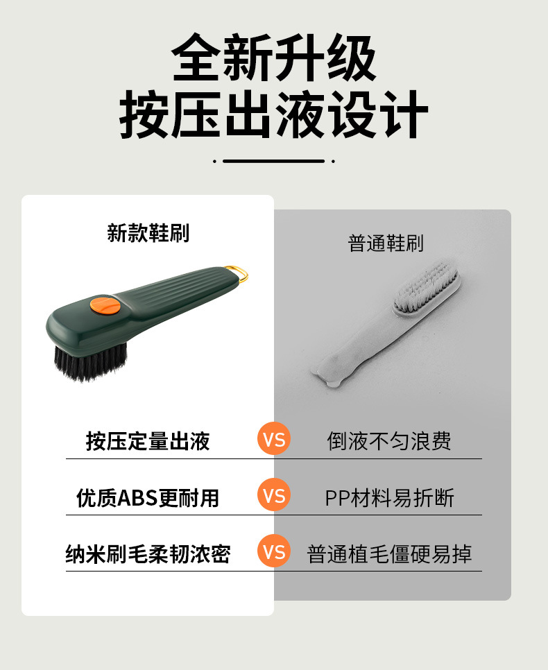 家用鞋刷按压式加液洗鞋刷多功能大容量储液长柄软毛刷衣物清洁刷详情4