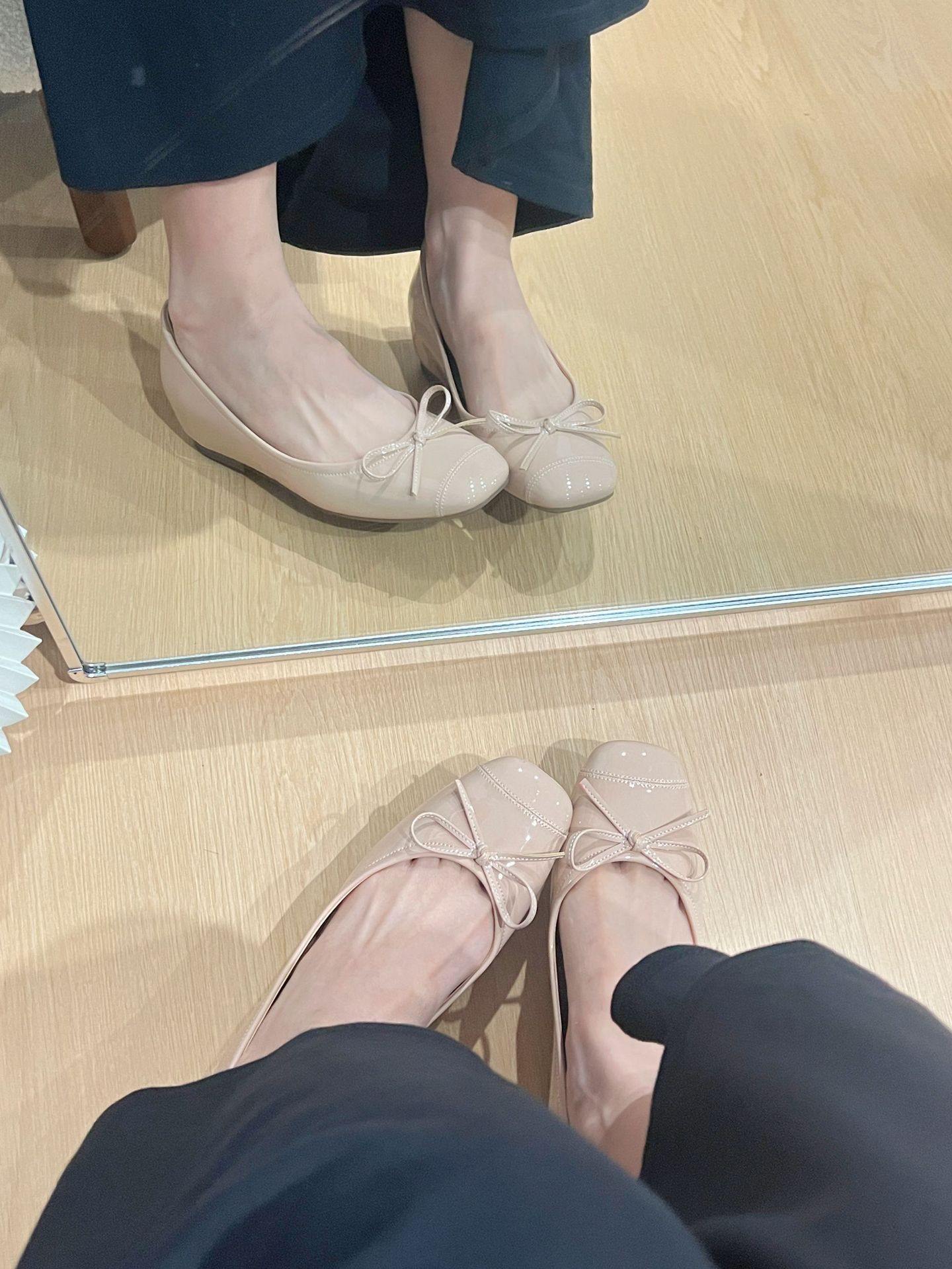 内增高女鞋蝴蝶结方头平底芭蕾鞋女款外穿甜美百搭大方浅口单鞋详情6