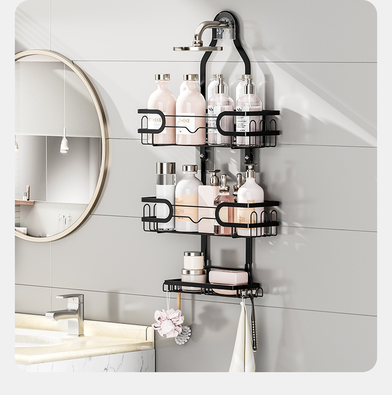 跨境亚马逊淋浴头挂架卫生间沐浴露收纳架壁挂洗漱用品浴室置物架详情14