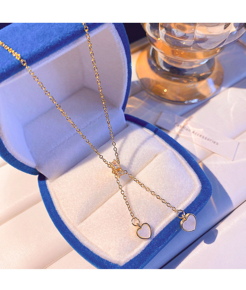 European and American light luxury heart-shaped mother-of-pearl titanium steel necklace, versatile for women, niche design sense collarbone chain, best-selling personalized accessory pic 17