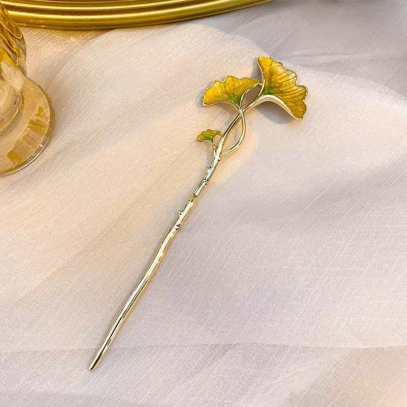 国潮系列新古风银杏叶一字夹发夹女后脑勺中国风一字夹高级感鲨鱼夹子头饰详情4