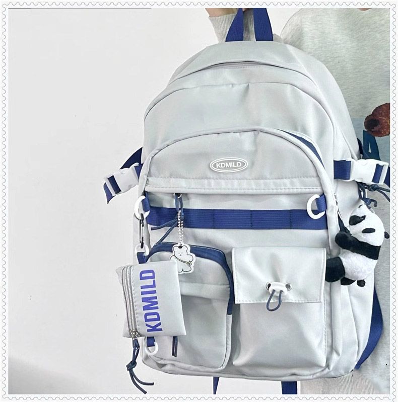 韩版ins百搭工装风书包女学生大容量日系双肩包旅行背包男详情12