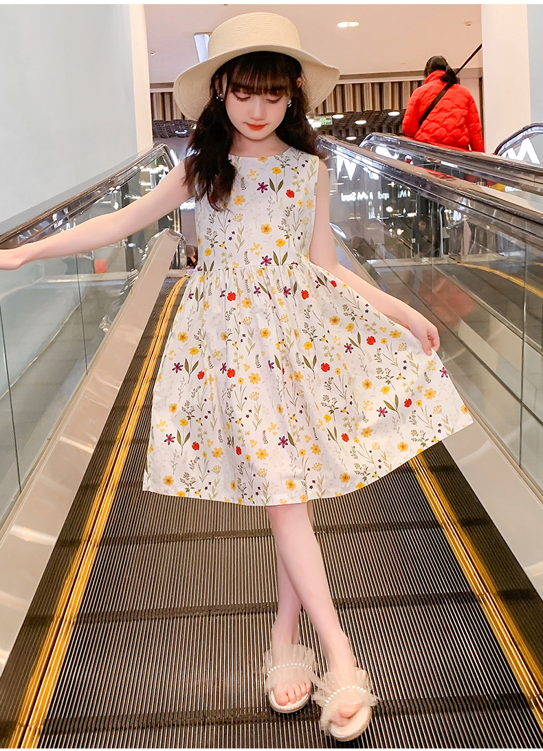 女童夏季全棉连衣裙碎花纯棉公主长裙腰带收腰田园风暑假旅游度假详情14