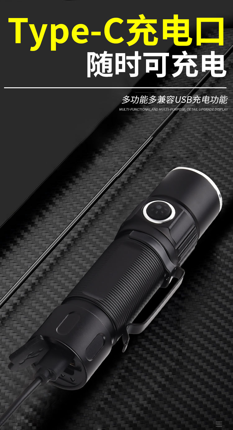 跨境输出LED强光远射USB充电三眼多功能夹帽灯超亮迷你便携小手电详情7