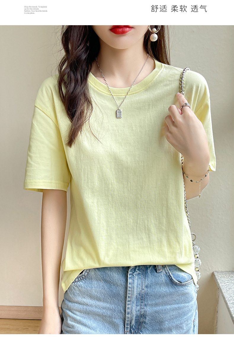 180克纯棉夏季新款短袖女T恤都市休闲纯色圆领款时尚百搭体恤上衣详情33