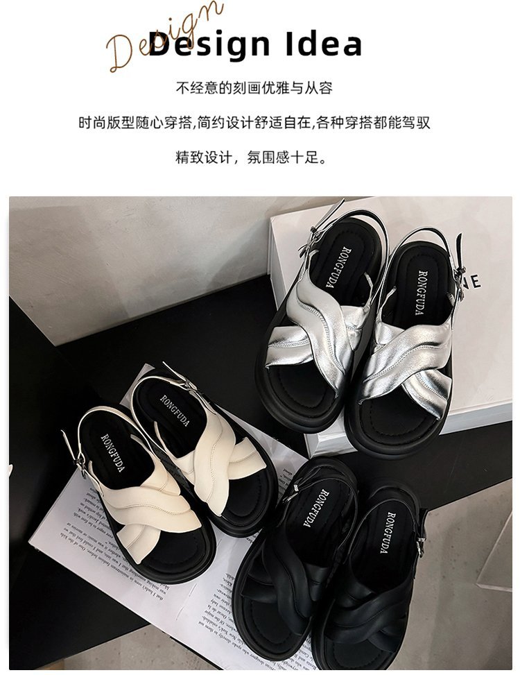 厚底凉鞋女式2024年夏季新款法式复古洋气舒适防滑时尚沙滩罗马鞋详情10