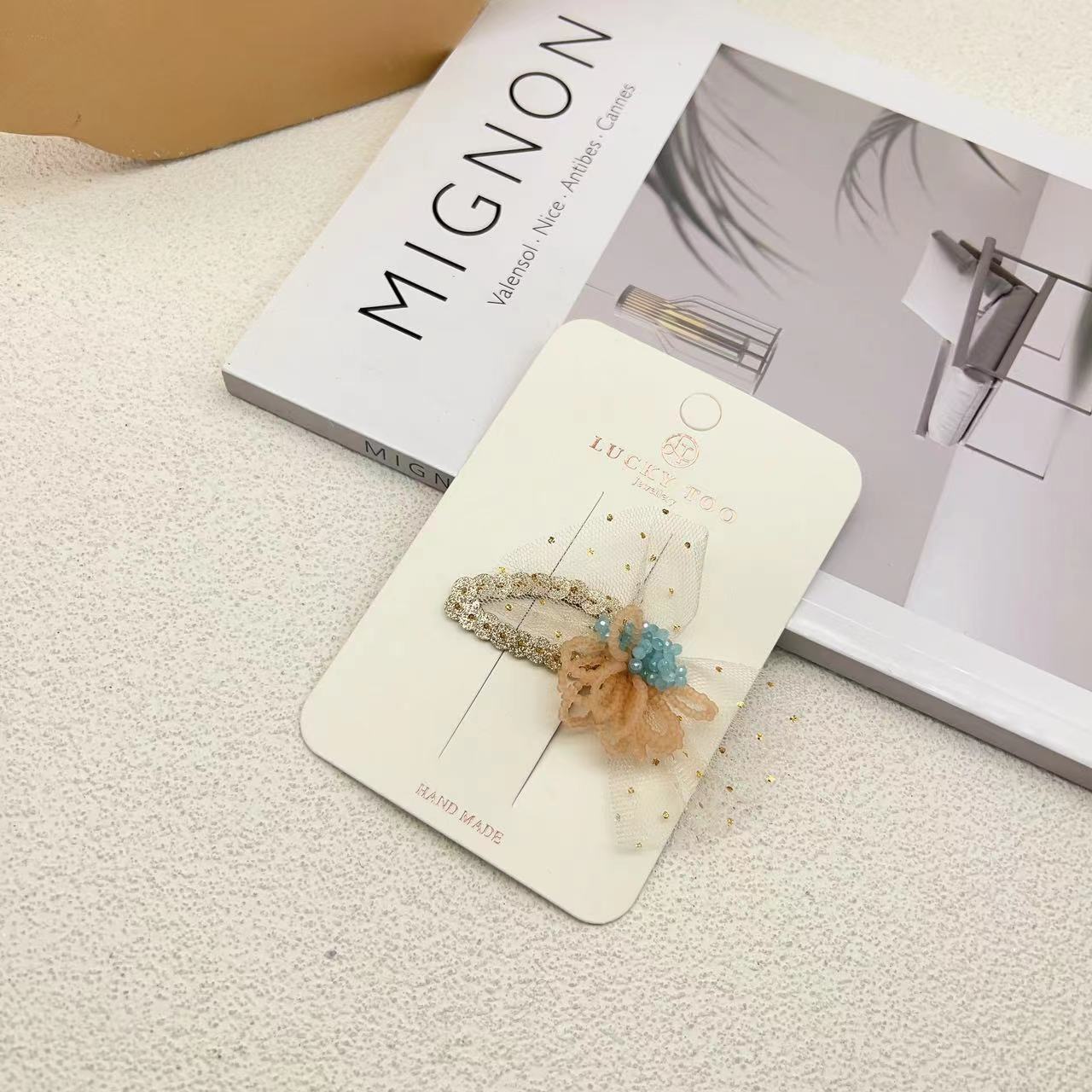 发夹LT10459串珠拼色花簇莎莎领结拜拜夹儿童发饰发夹详情4