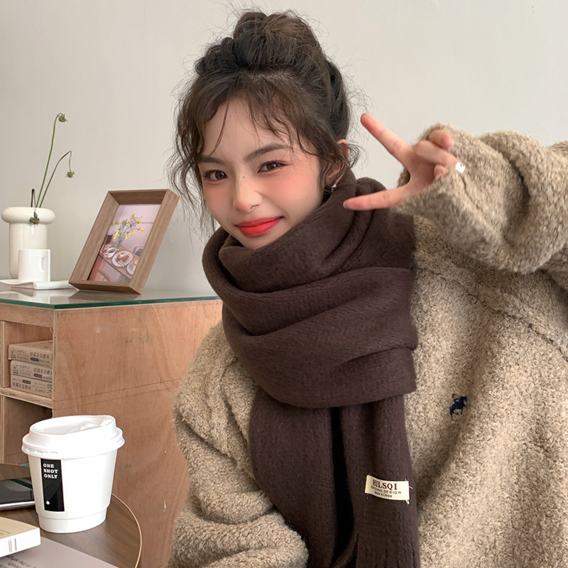 新款秋冬季围巾高级感仿羊绒百搭针织披肩韩版纯色保暖围巾情侣详情22