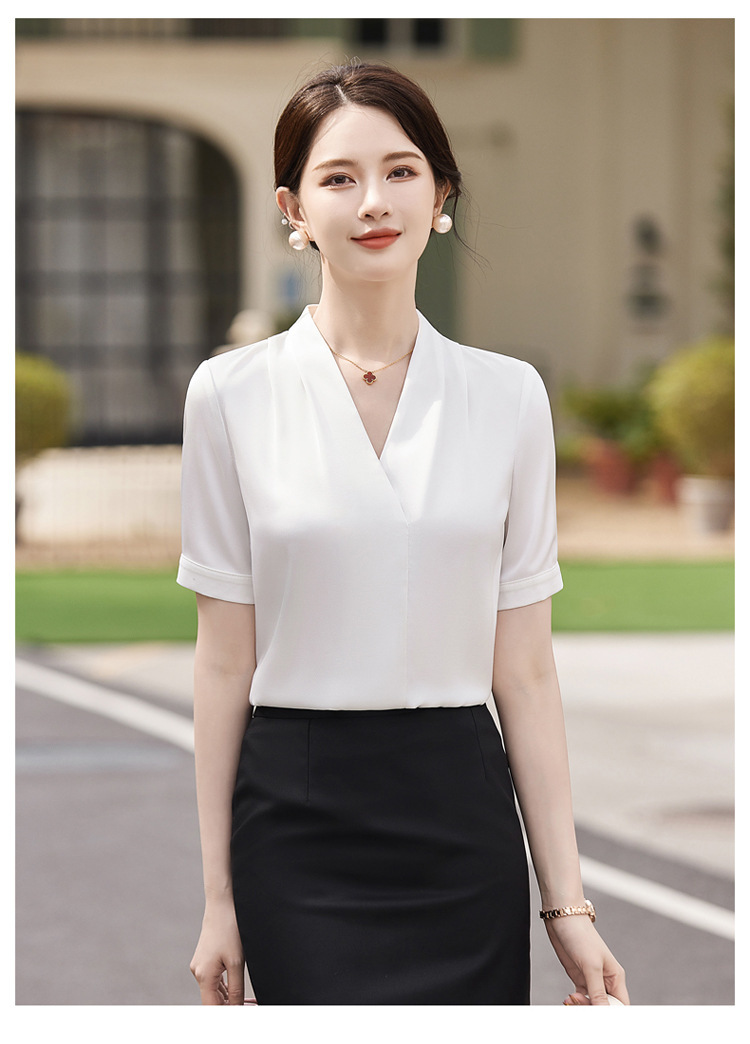V短袖衬衫接待珠宝店会美容师女职业装套装夏季衬衣工作制服前台详情13