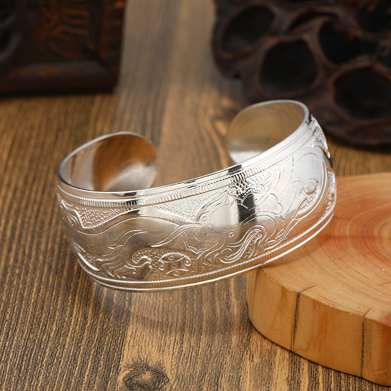 Retro ethnic style Miao silver bracelet, personalized wide opening bracelet, new Chinese style ancient style Guizhou handmade silver jewelry bracelet for children pic 22