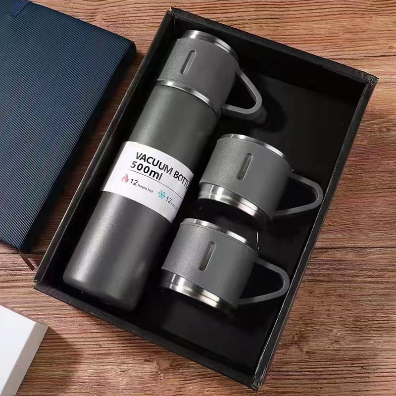 Vacuum 304 stainless steel insulated cup, business office tea brewing cup, one cup, three-lid hand-held gift box set cup pic 1