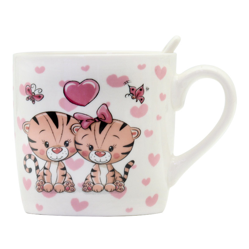 New Tiger Year Ceramic coffee mug with silicone lid and handle spoon set, high-end home milk cup pic 7