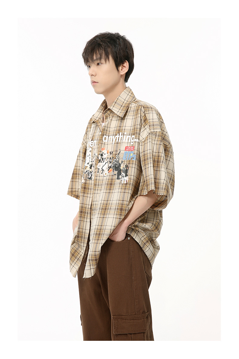 MTLCLOTHES男装|2024夏款新品 小众趣味复古卡通印花格子衬衫休闲详情12