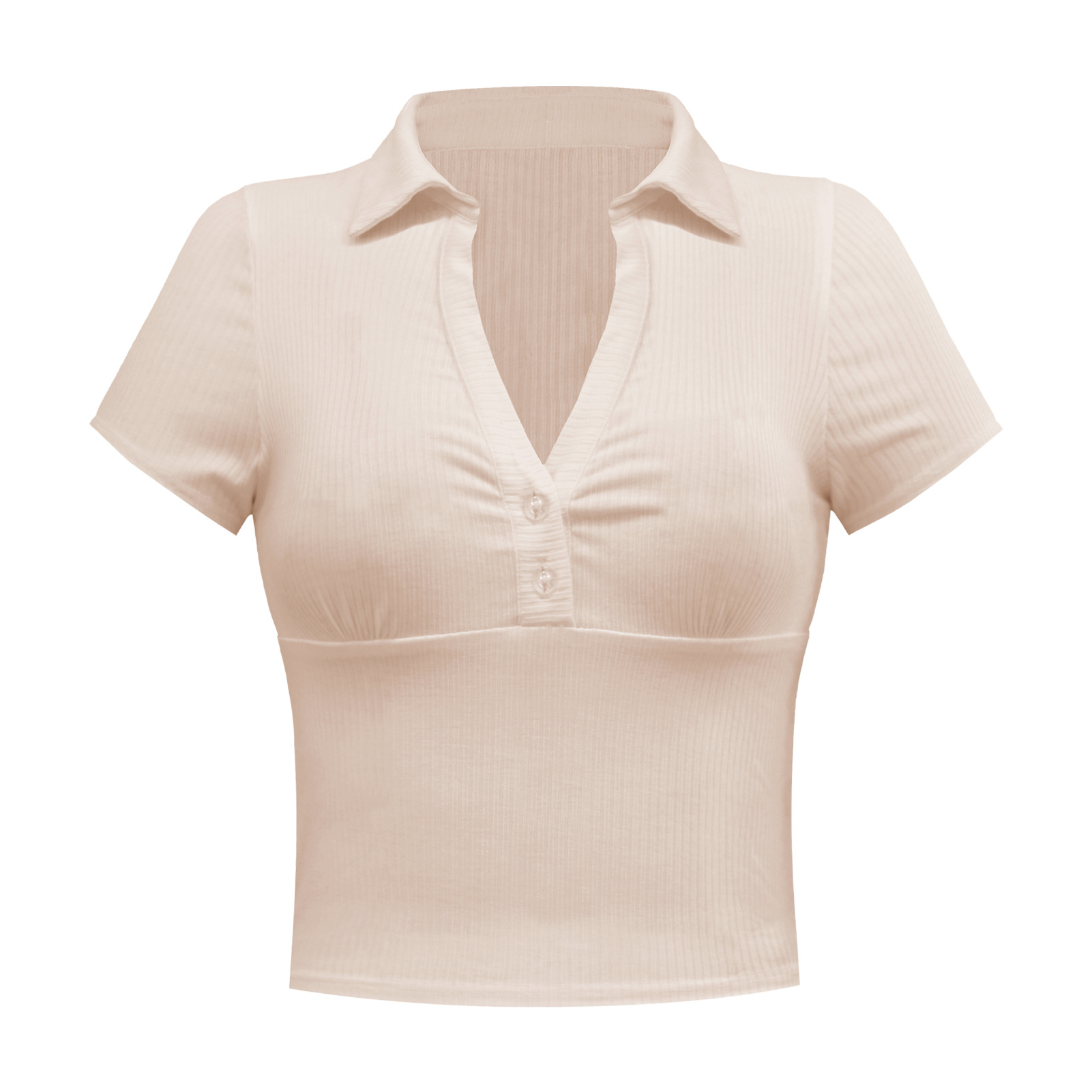 Moda europea y americana verano mujer retro chic recorte de la cintura sudadera corte corto polo manga corta casual camiseta top pic 28