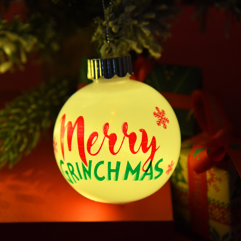 跨境圣诞球发光挂件卡通雪人塑料球摆件装饰圣诞节庆氛围挂饰批发详情2