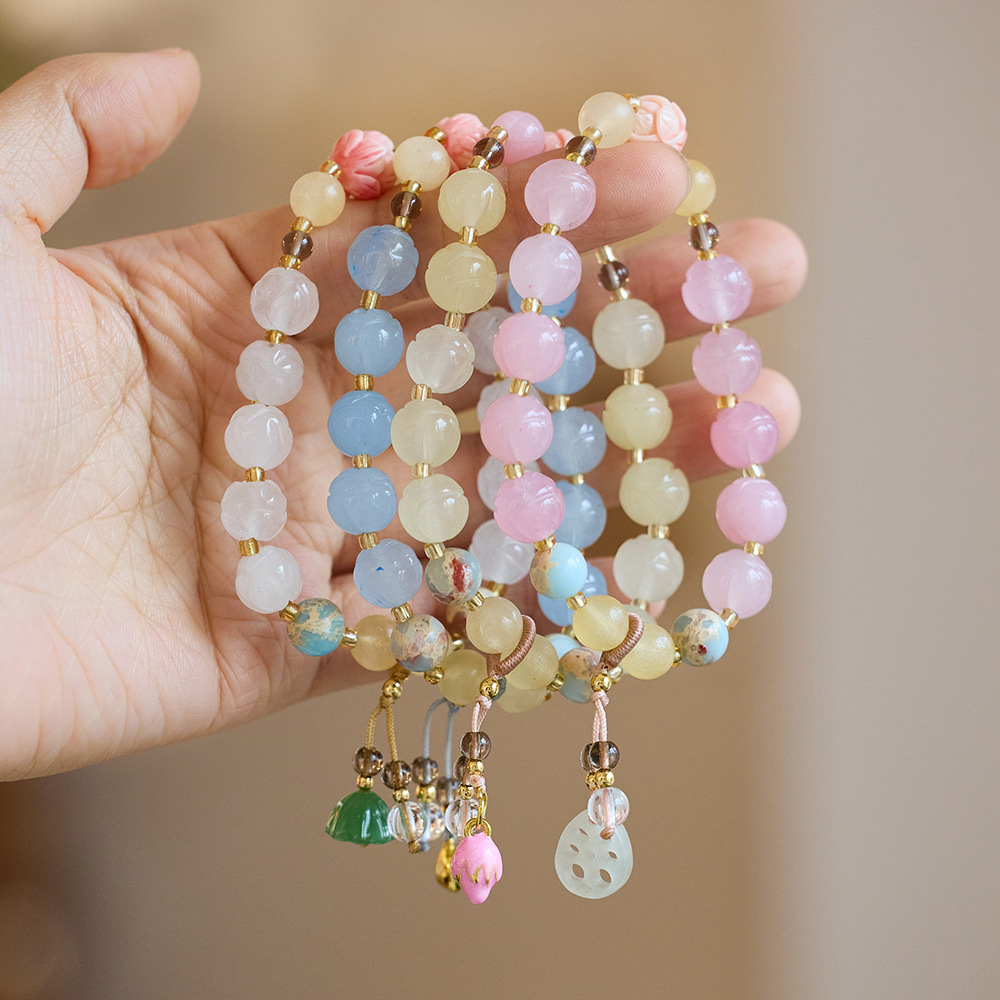 Temple bestseller Natural golden thread jade lotus bracelet, Good Luck Lotus Lotus Bag, bulging ancient-style jade bracelet wholesale pic 8