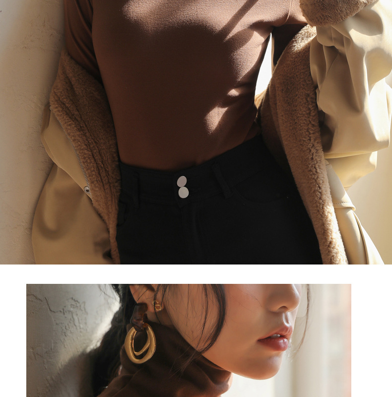 A solid-color German fleece dui high-neck base layer for women, paired with a thick and fleece long-sleeved base layer and a tight T-shirt for autumn and winter pic 19