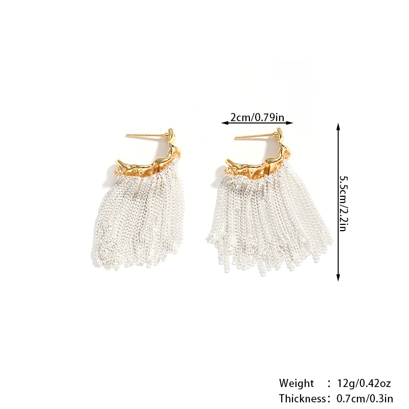 娜莎欧美跨境ins冷淡风流苏耳坠链条耳钉小众设计感撞色气质耳环详情4