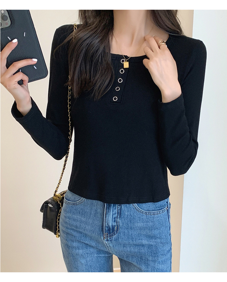 实拍设计感短款打底衫2022秋冬新款韩版螺纹棉长袖T恤女修身上衣详情11