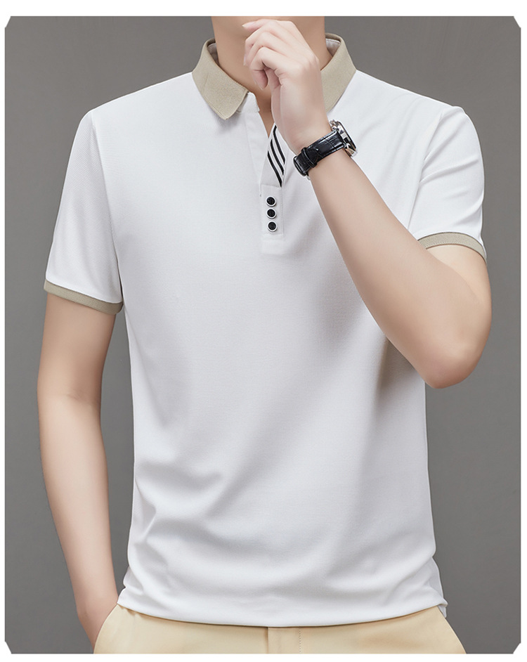 polo衫短袖男装2023夏季华夫格撞色男士时尚休闲T恤上衣一件代发详情23