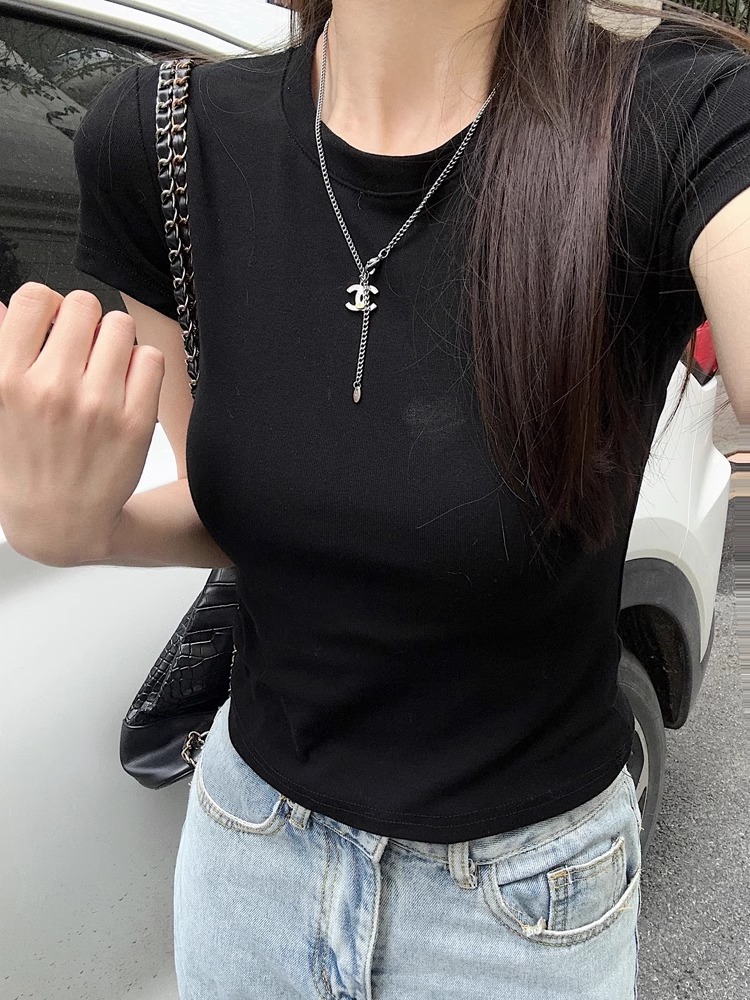 白色短袖打底衫内搭t恤女2024夏季新款显瘦修身辣妹短款正肩上衣详情27