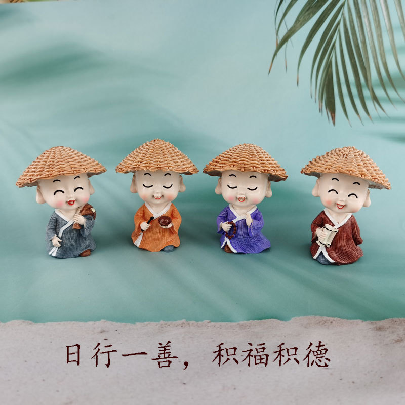 行走江湖小和尚汽车摆件园艺小摆件盆景装饰工艺品草帽和尚详情7