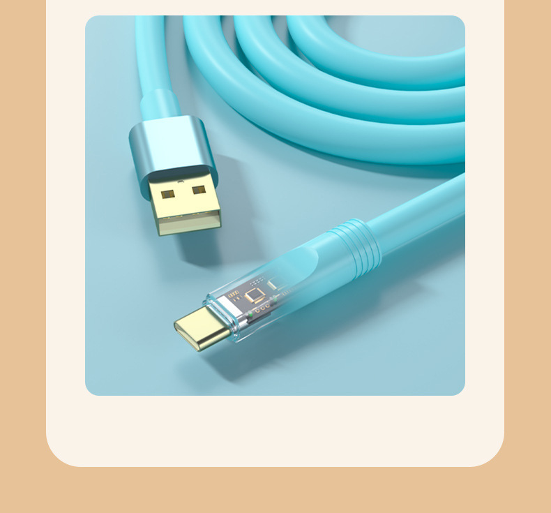 现货镀金透明硅胶数据线6A加粗100W超级快充带灯2米加长手机线详情16