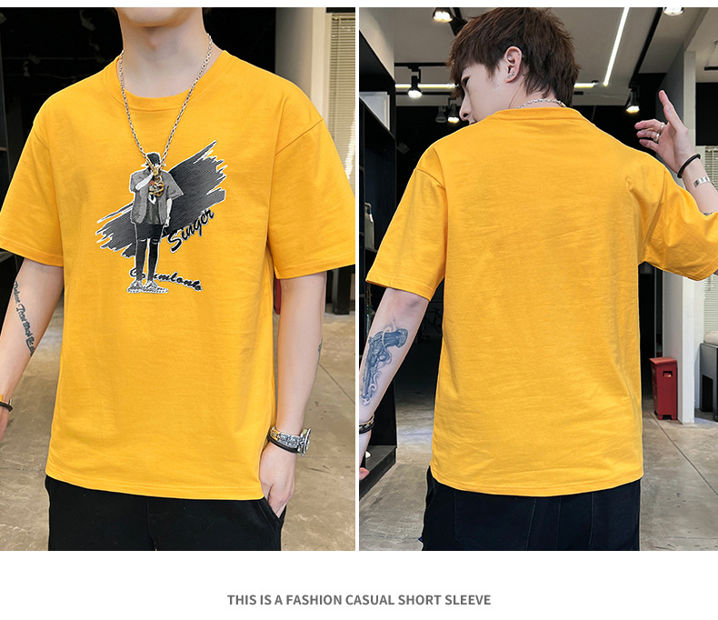 Short-sleeved T-shirt for men, 2022 Summer new Korean style trendy ins loose T-shirt, mid-sleeved cotton trendy brand, large size pic 53