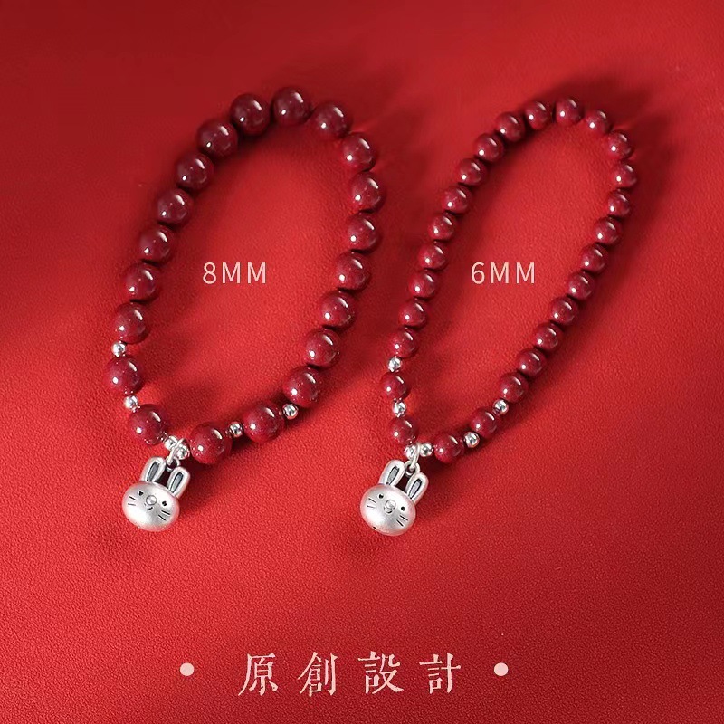 999足银本命年朱砂玉兔手链女纯银生肖兔子转运珠手串饰品礼物详情11