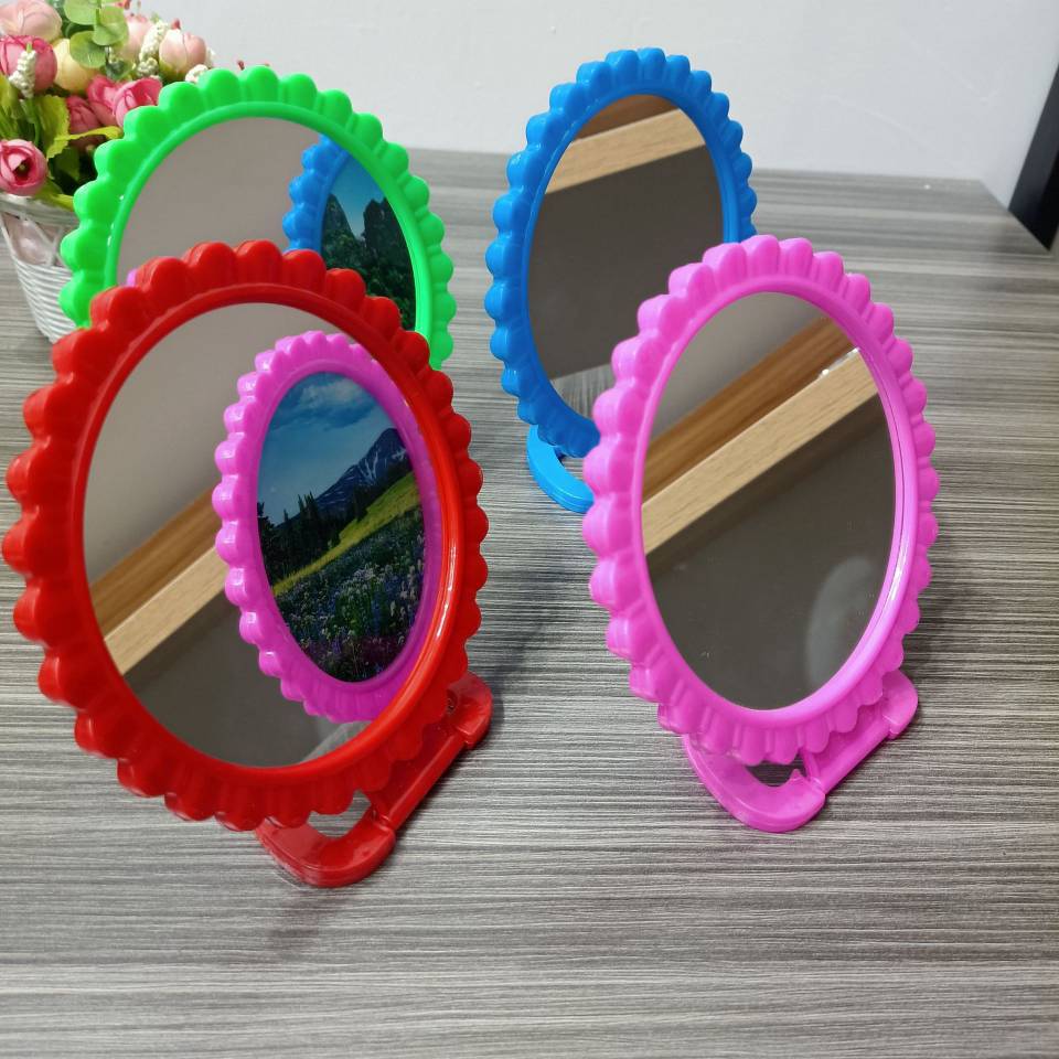 506 Lace mirror, folding base, glass mirror, plastic flower border, desktop makeup mirror, table mirror, round mirror pic 7