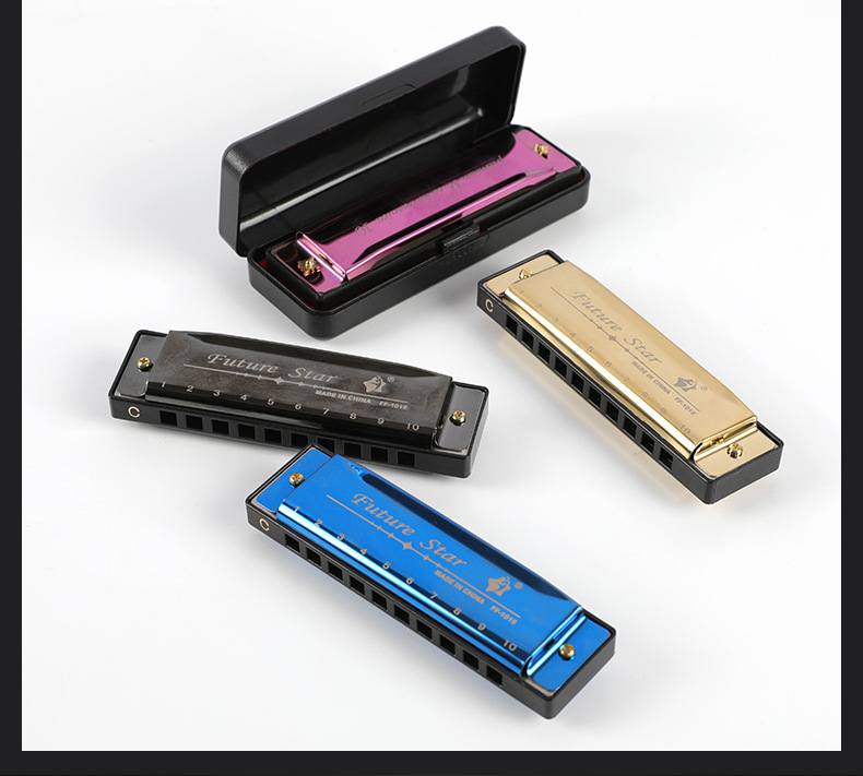 10孔Blues口琴外贸跨境批发塑料盒初学者入门演奏十孔布鲁斯口琴详情3