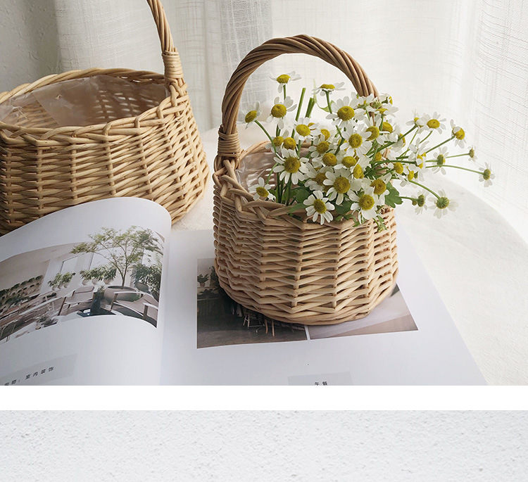 A simple Korean-style hand-woven flower basket with a waterproof bag for the Qixi Festival, a flower arrangement, and a hand-woven willow basket pic 7