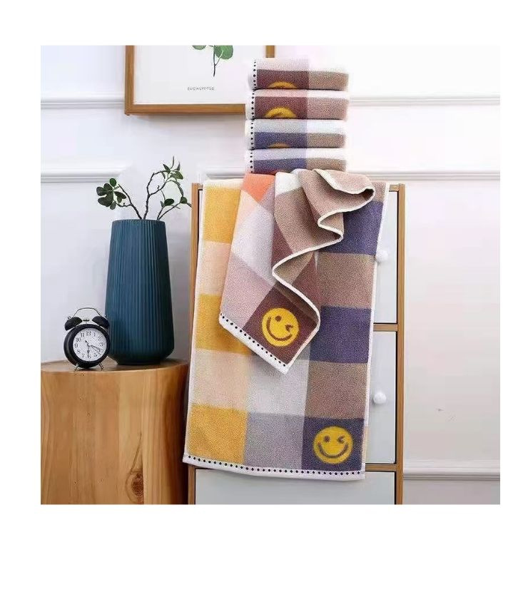 Tinglong toalla de baño de algodón al por mayor smiley face tartan toalla de baño para el hogar aumentar y engrosar suave 100% algodón para adultos niños pic 11