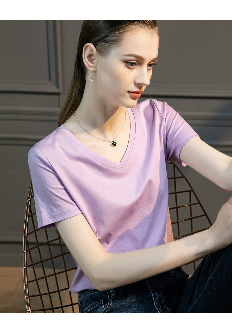High-count 80-count double-sided mercerized cotton short-sleeved white T-shirt for women in summer, loose round-neck V-neck, versatile T-shirt, 1688 pic 34
