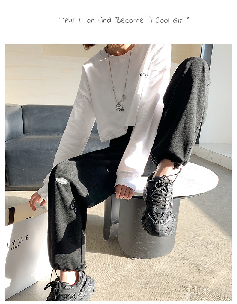 Grey sport pants for women Spring/Autumn 2021 new style loose, tight-fitting, high-waisted, drape casual straight-leg wide-leg sweatpants pic 15