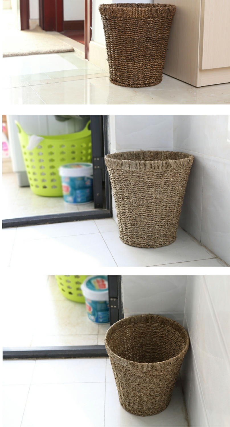 家用垃圾篓仿藤编田园厨房垃圾桶圆桶形花盆客厅收纳垃圾框废纸篓详情1