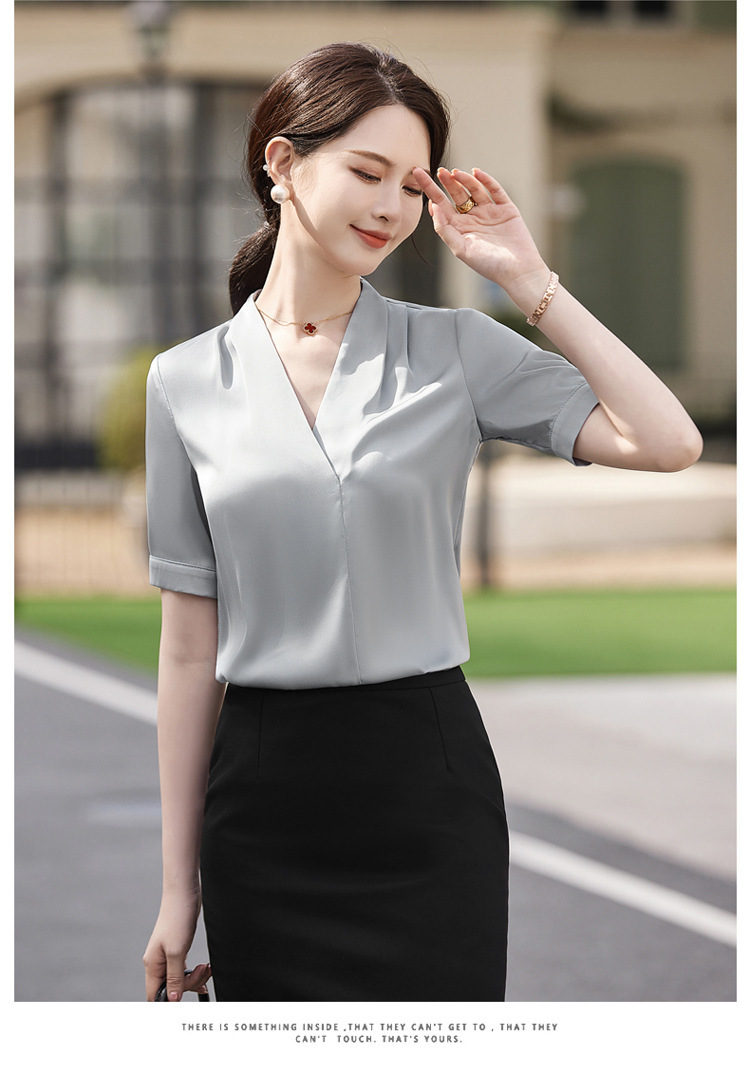 V短袖衬衫接待珠宝店会美容师女职业装套装夏季衬衣工作制服前台详情22