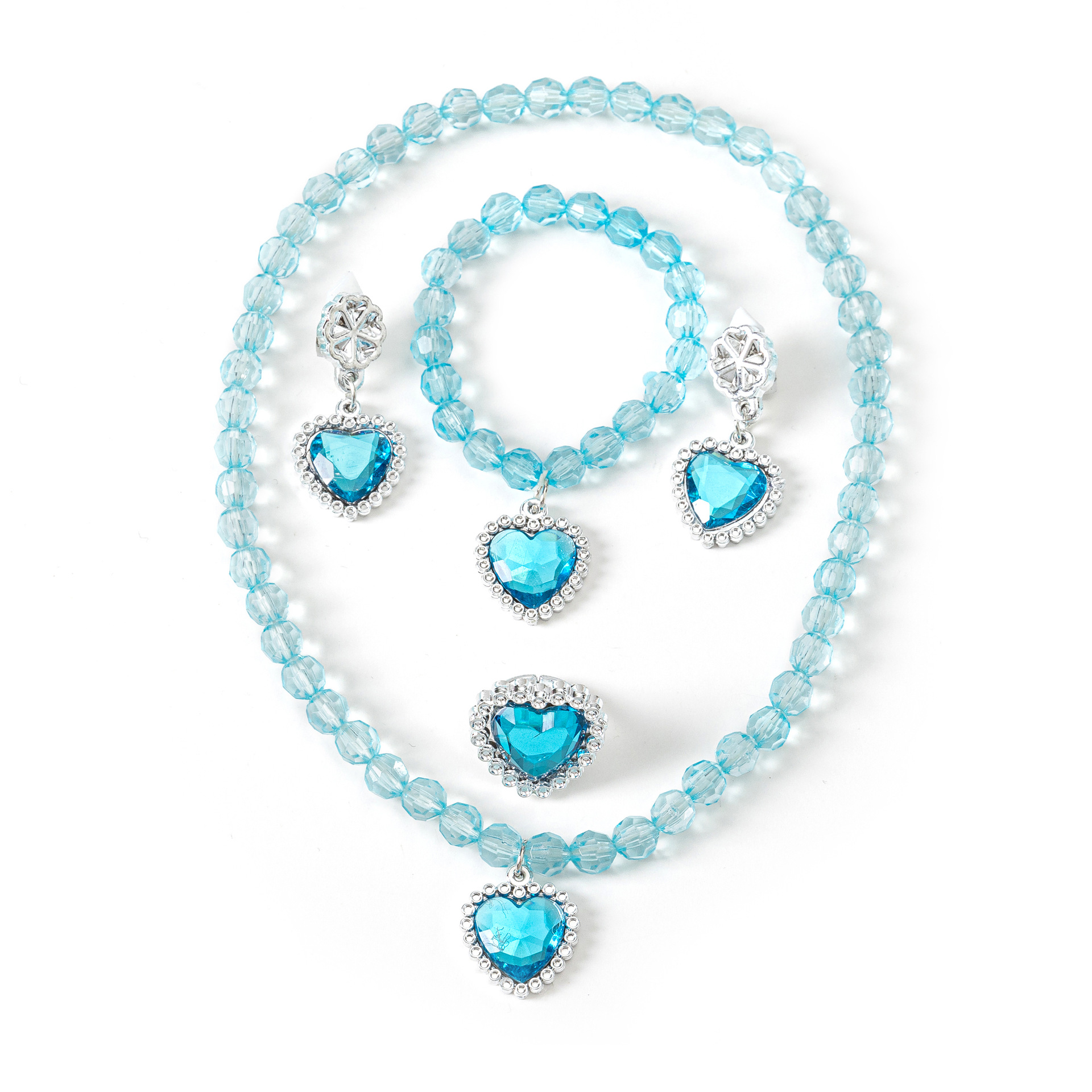 女孩卡通圆珠链冰雪奇缘儿童项链桃心耳环手链钻石戒指套装现货详情3