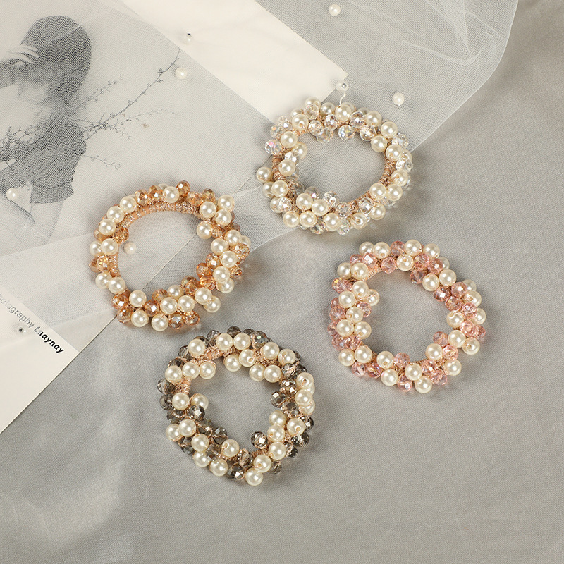 New pearl hair tie Korean style fashionable hair band, elastic crystal hair tie bracelet, forest-tied hair band in stock pic 5