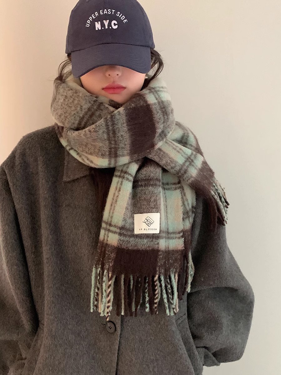 秋冬新款马海毛美拉德格子围巾复古氛围感加长加厚保暖披肩批发男详情3