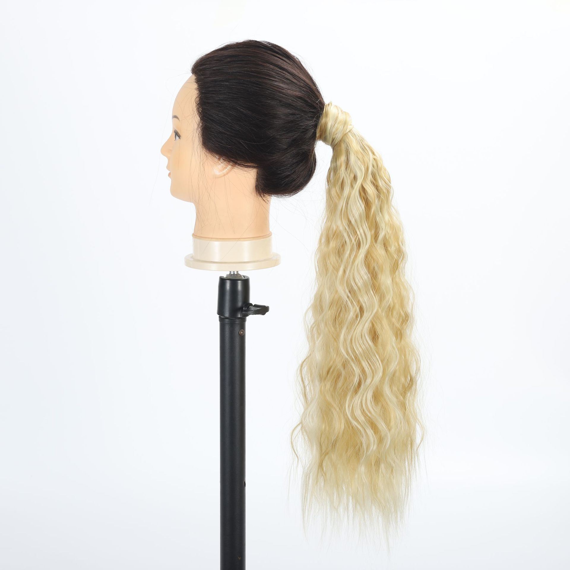 工厂批发化纤假发绑带魔术贴curly辫子马尾玉米须velcro ponytail详情6